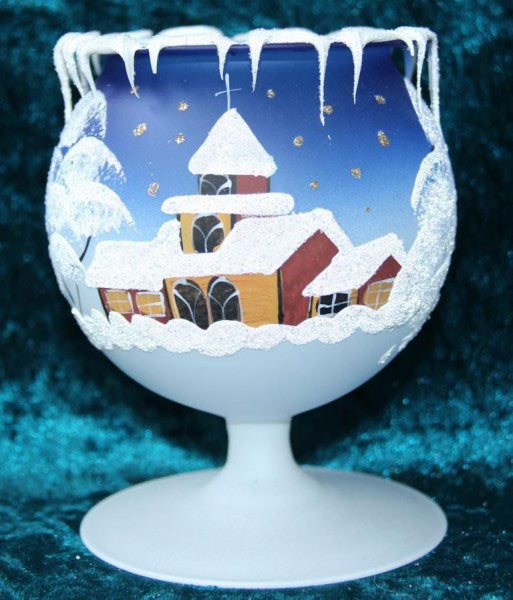 10 Stück Kelch fürs Teelicht aus Glas blau Weihnachten handbemalt