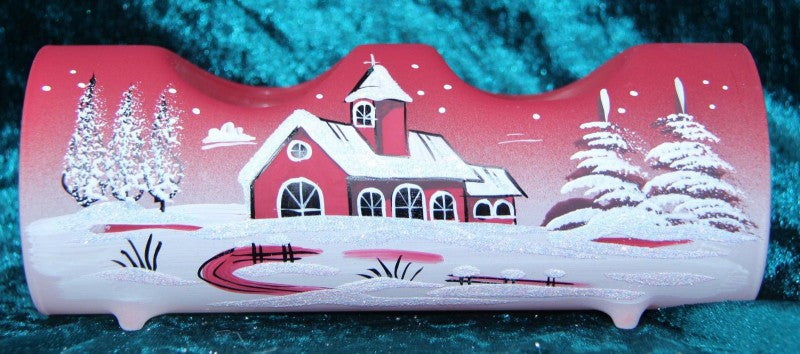 2-flammiger Teelichthalter aus Glas rot Weihnachten handbemalt