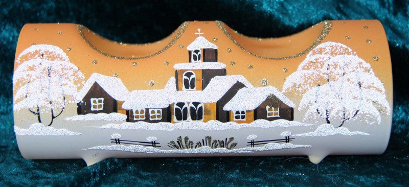 2-flammiger Teelichthalter aus Glas orange Weihnachten handbemalt