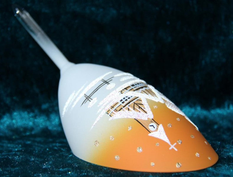 Adventslicht fürs Teelicht aus Glas orange Weihnachten handbemalt