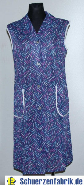 Damen Kittel Schürze Dederon Polyester blau Kragen 2 Taschen