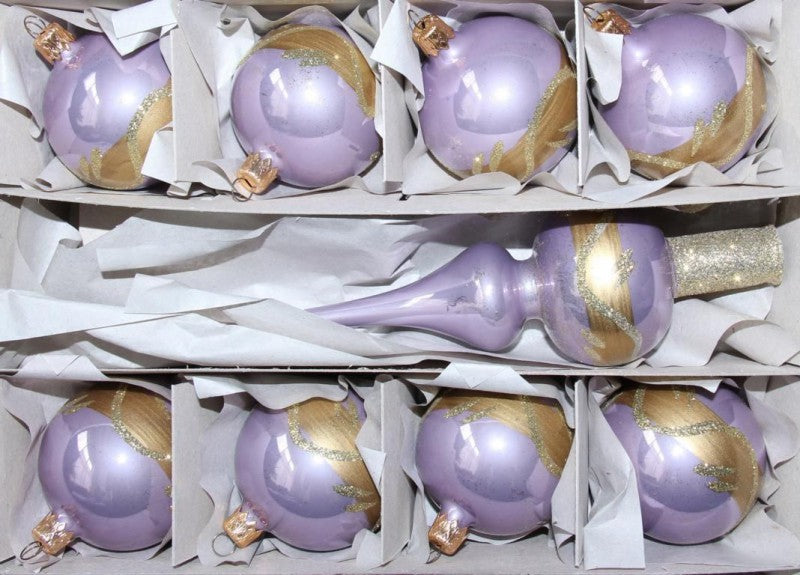 Christbaumschmuck 8 Kugeln 6 cm und Spitze aus Glas Baumschmuck handbemalt