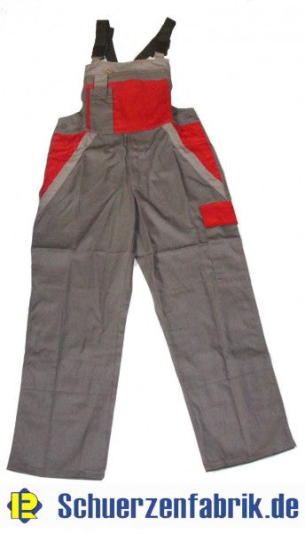 Herren Arbeitshose Latzhose Hose grau/rot