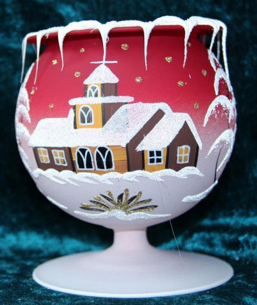 Kelch fürs Teelicht aus Glas rot Weihnachten handbemalt