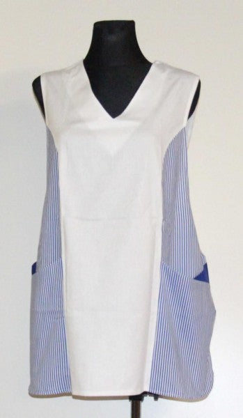 Chasuble Kasack Überwurf Schürze zum seitlich Knöpfen weiß blau