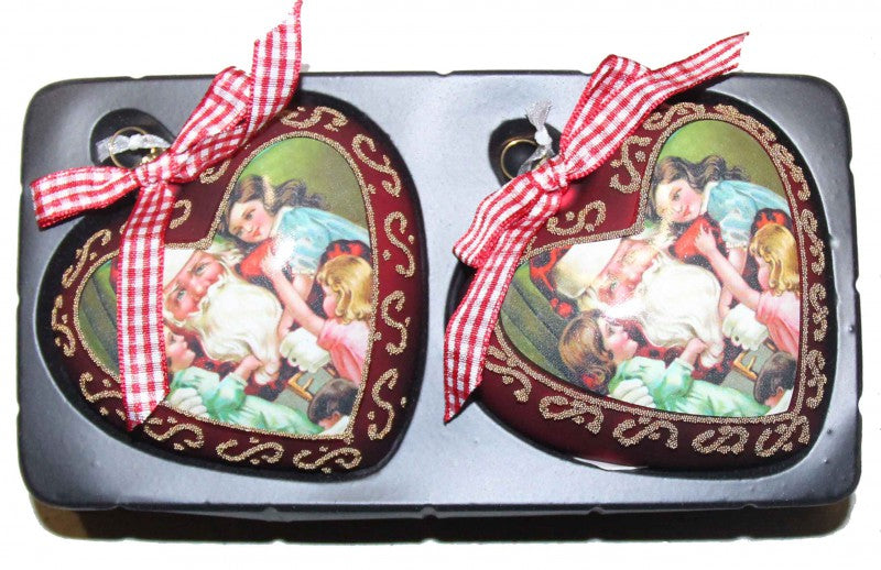 2 Kugeln aus Glas Baumschmuck Christbaumschmuck mit Abziehbild herzförmig