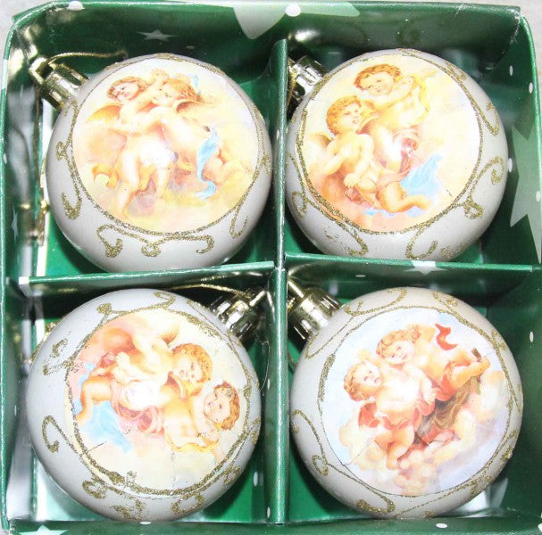 4 Kugeln aus Kunststoff Baumschmuck Christbaumschmuck Engel weiß
