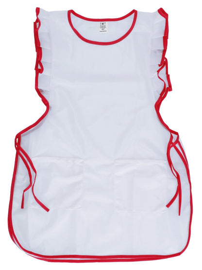 Chasuble Kasack Überwurf Schürze Dederon Nylon Nostalgie Rüsche weiß