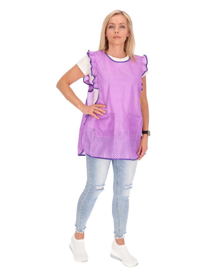 Chasuble Kasack Überwurf Schürze Dederon Nylon Nostalgie Rüsche Punkte