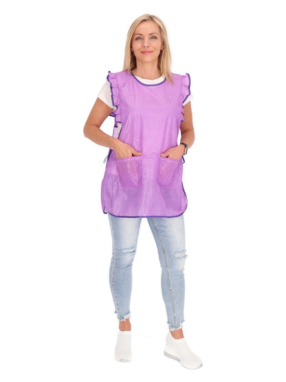 Chasuble Kasack Überwurf Schürze Dederon Nylon Nostalgie Rüsche Punkte