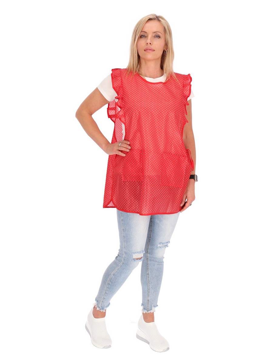 Chasuble Kasack Überwurf Schürze Dederon Nylon Nostalgie Rüsche Punkte