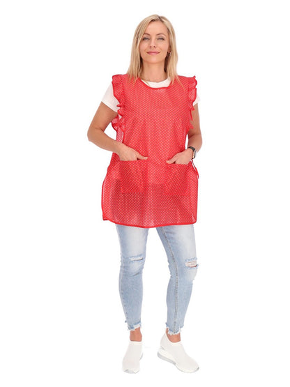 Chasuble Kasack Überwurf Schürze Dederon Nylon Nostalgie Rüsche Punkte