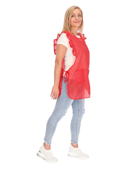 Chasuble Kasack Überwurf Schürze Dederon Nylon Nostalgie Rüsche Punkte