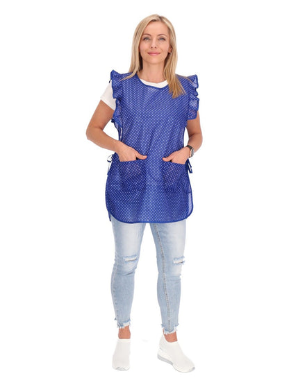 Chasuble Kasack Überwurf Schürze Dederon Nylon Nostalgie Rüsche Punkte
