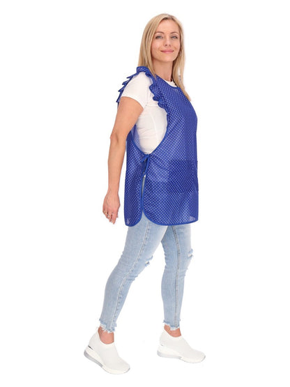 Chasuble Kasack Überwurf Schürze Dederon Nylon Nostalgie Rüsche Punkte