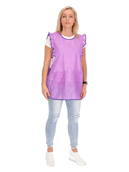 Chasuble Kasack Überwurf Schürze Dederon Nylon Nostalgie Rüsche Punkte
