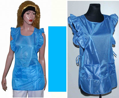 Chasuble Kasack Überwurf Schürze Dederon Nylon Nostalgie Rüsche einfarbig