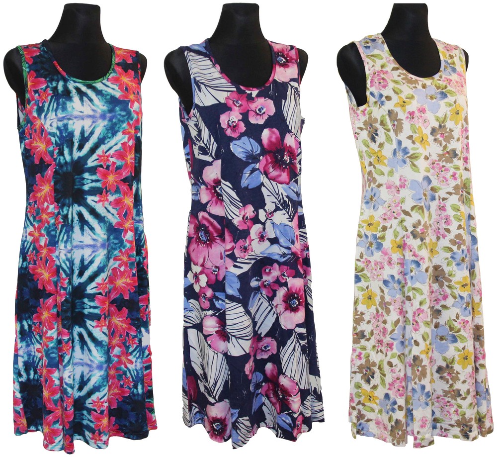 Kleid Hauskleid Gartenkleid Strandkleid Jersey Trägerkleid