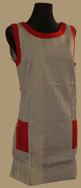 Chasuble Kasack Überwurf Schürze schwarz/weiß gestreift mit Reißverschluss