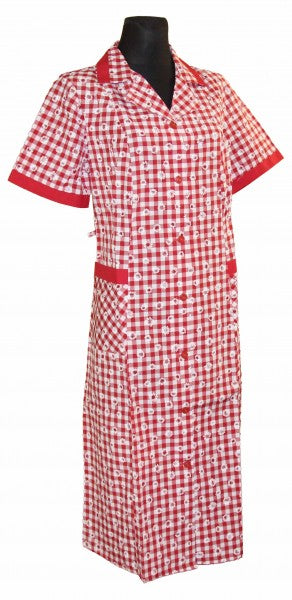 Hauskleid Kittel Knopfkittel Schürze mit kurzem Arm Kragen bunt