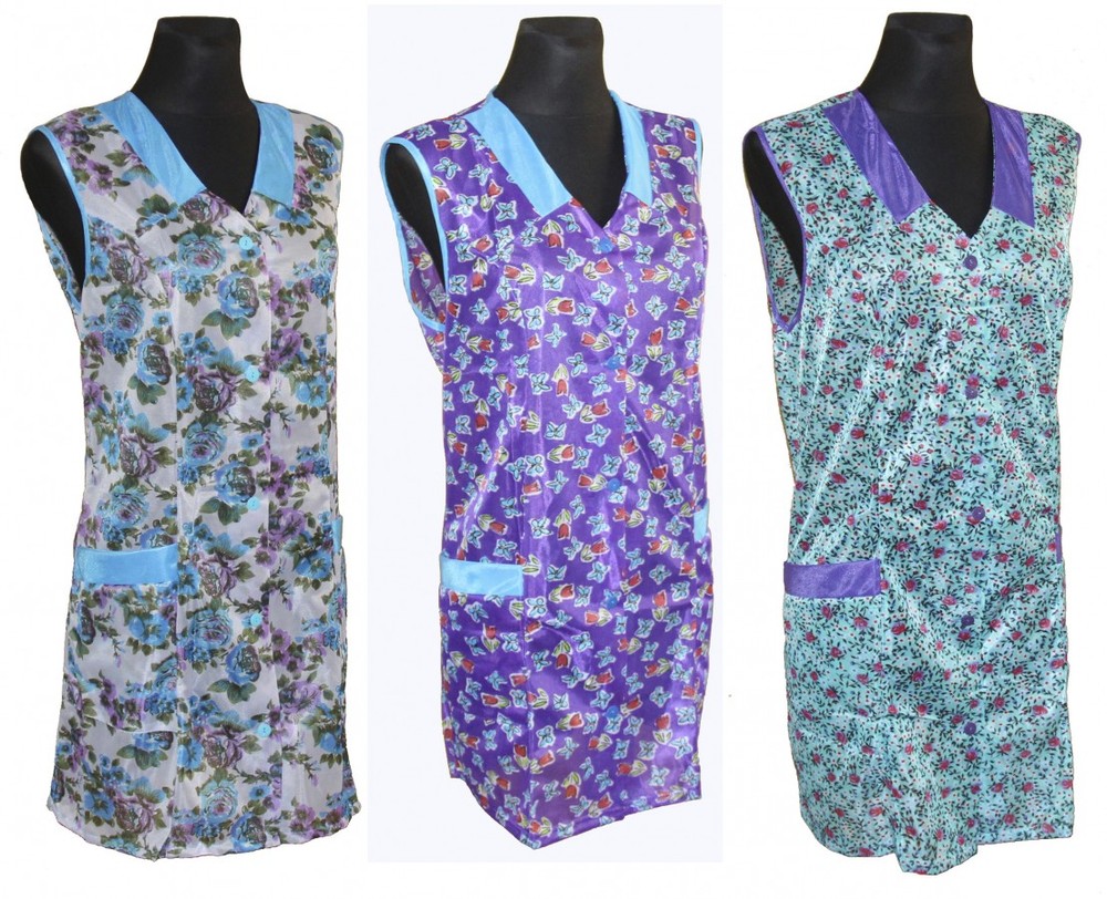 7/8 Kasack Kittel Schürze kurz Dederon Nylon Polyester bunt