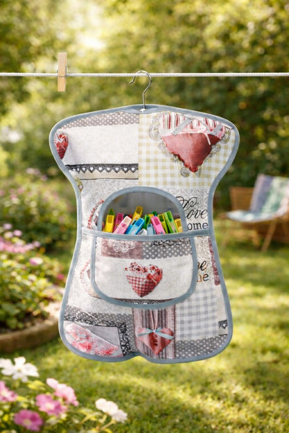 Apron Factory Klammerkleid Oilcloth GDR Style with Wooden Hanger 37 x 48 cm