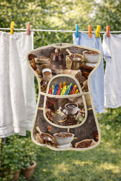 Apron Factory Klammerkleid Oilcloth GDR Style with Wooden Hanger 37 x 48 cm