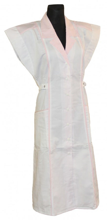 Damen  Kittel Fleischer Schürze ohne Arm/ mit Arm weiß/rosa