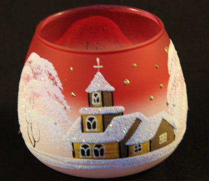 schöne Dekoration fürs Teelicht aus Glas in rot für Weihnachten handbemalt
