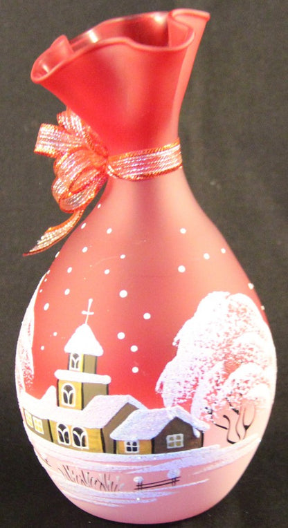 schöne Dekoration fürs Teelicht aus Glas in rot für Weihnachten handbemalt