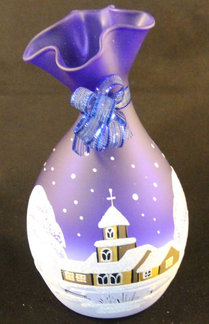 schöne Dekoration fürs Teelicht aus Glas in blau für Weihnachten handbemalt