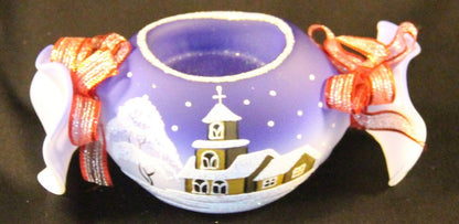 schöne Dekoration fürs Teelicht aus Glas in blau für Weihnachten handbemalt