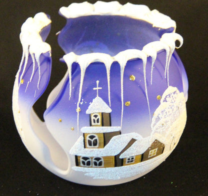 schöne Dekoration fürs Teelicht aus Glas in blau für Weihnachten handbemalt