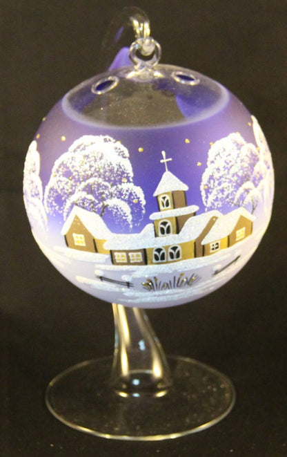 schöne Dekoration fürs Teelicht aus Glas in blau für Weihnachten handbemalt