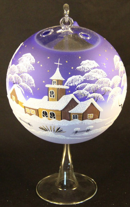 schöne Dekoration fürs Teelicht aus Glas in blau für Weihnachten handbemalt