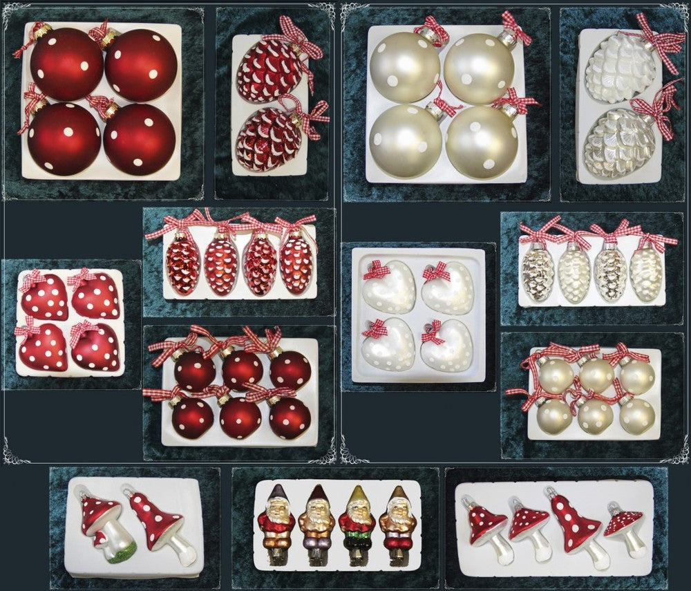 Christbaumschmuck Weihnachtskugeln Figuren aus Glas Anhänger Baumschmuck Baumbehang handgefertigt mundgeblasen  rot/weiß Weihnachten