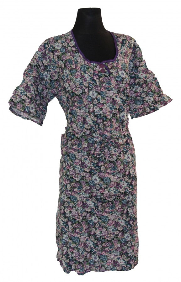 sehr bequemes Hauskleid Gartenkleid 1/4 Arm Schlupfkittel Baumwolle Seersucker