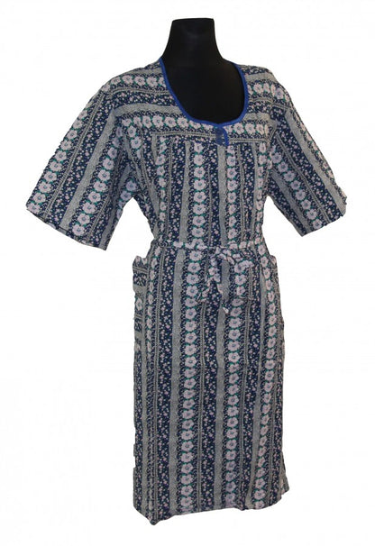 sehr bequemes Hauskleid Gartenkleid 1/4 Arm Schlupfkittel Baumwolle Seersucker