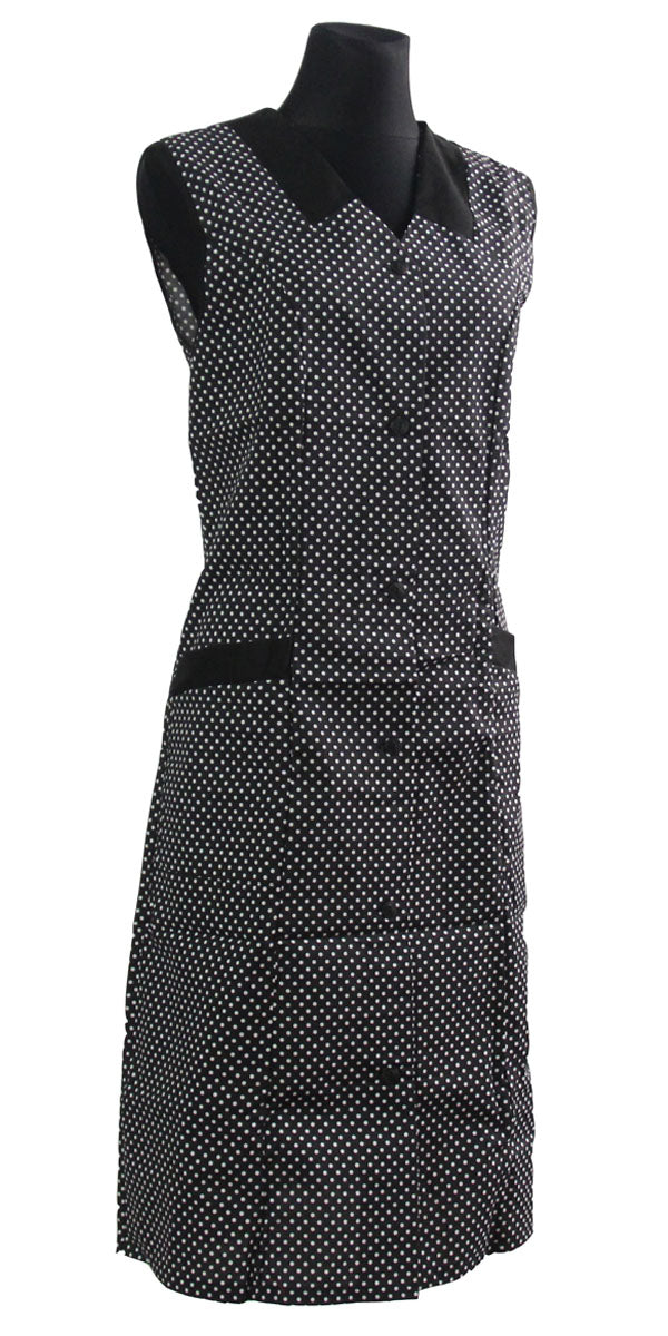 Damenkittel Kittel Schürze Hauskleid Trauer Baumwolle schwarz weiße Punkte