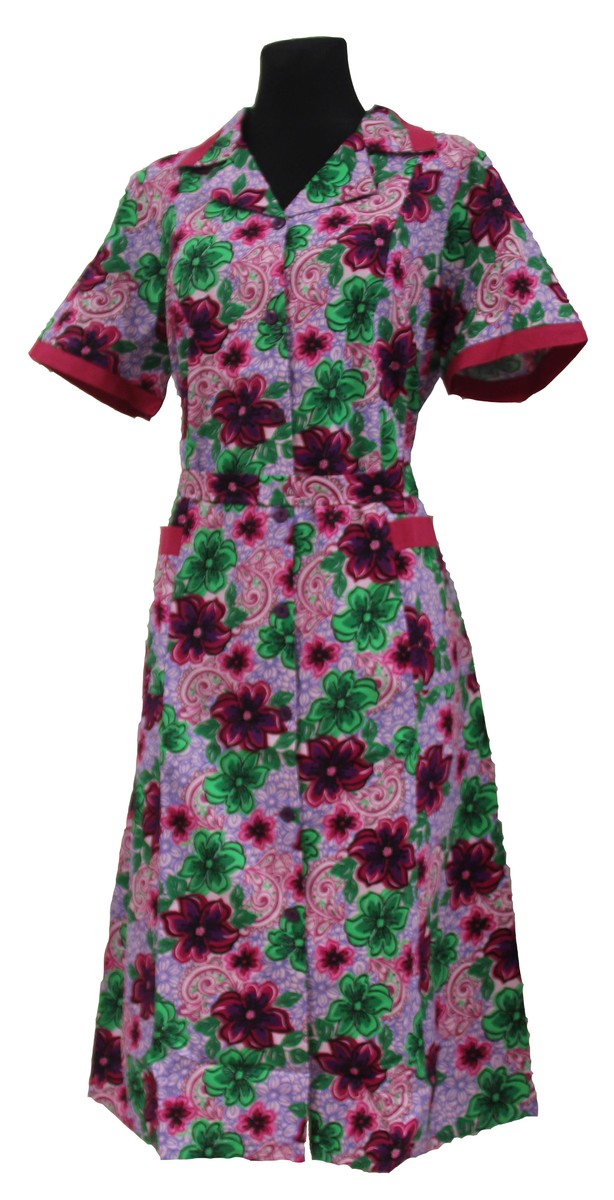 Kittel Schürze Hauskleid mit 1/4 Arm Baumwolle bunt
