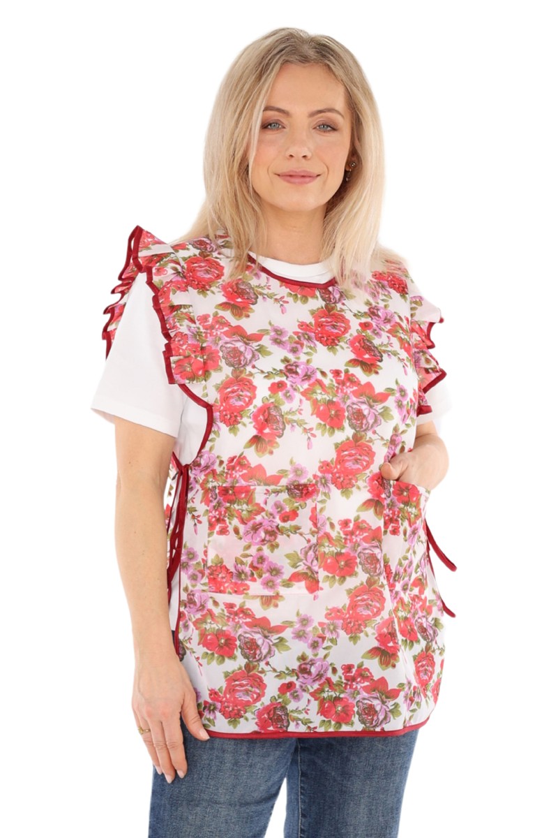 Chasuble Schürze mit Rüsche geblümt 2 Taschen seitlich bindbar