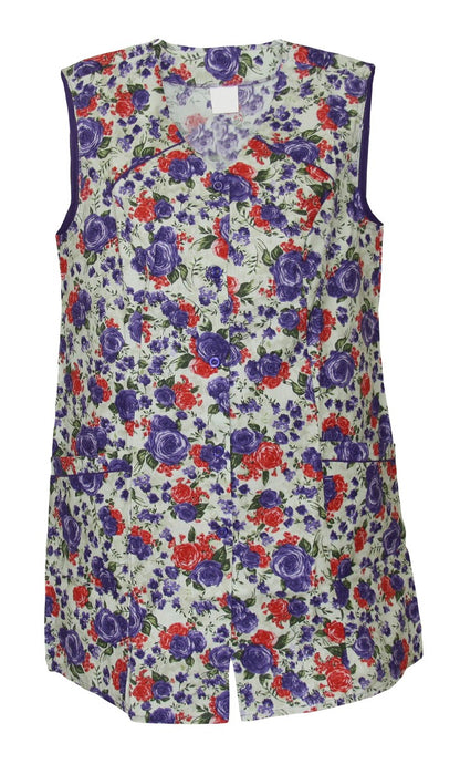 7/8 Kasack Baumwolle Kittel Schürze kurz Blumen ohne Arm  bunt