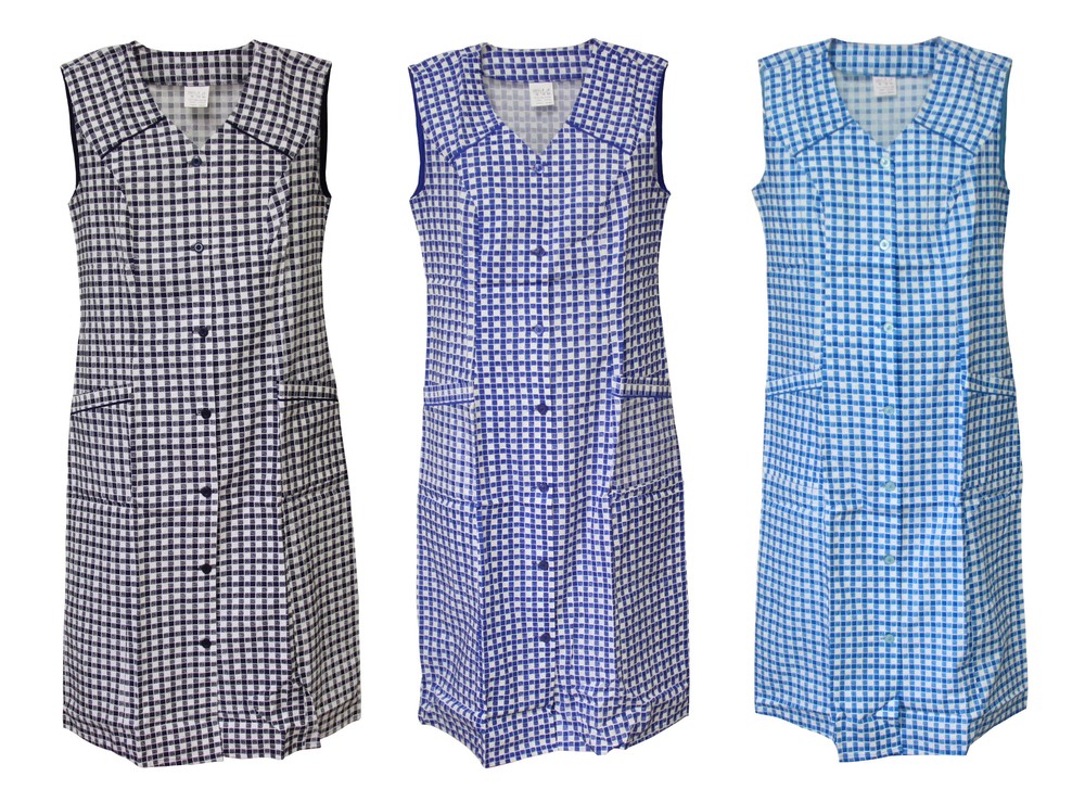 Knopfkittel Baumwolle kariert Hauskleid Kittel Schürze