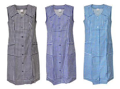 Knopfkittel Baumwolle kariert Hauskleid Kittel Schürze