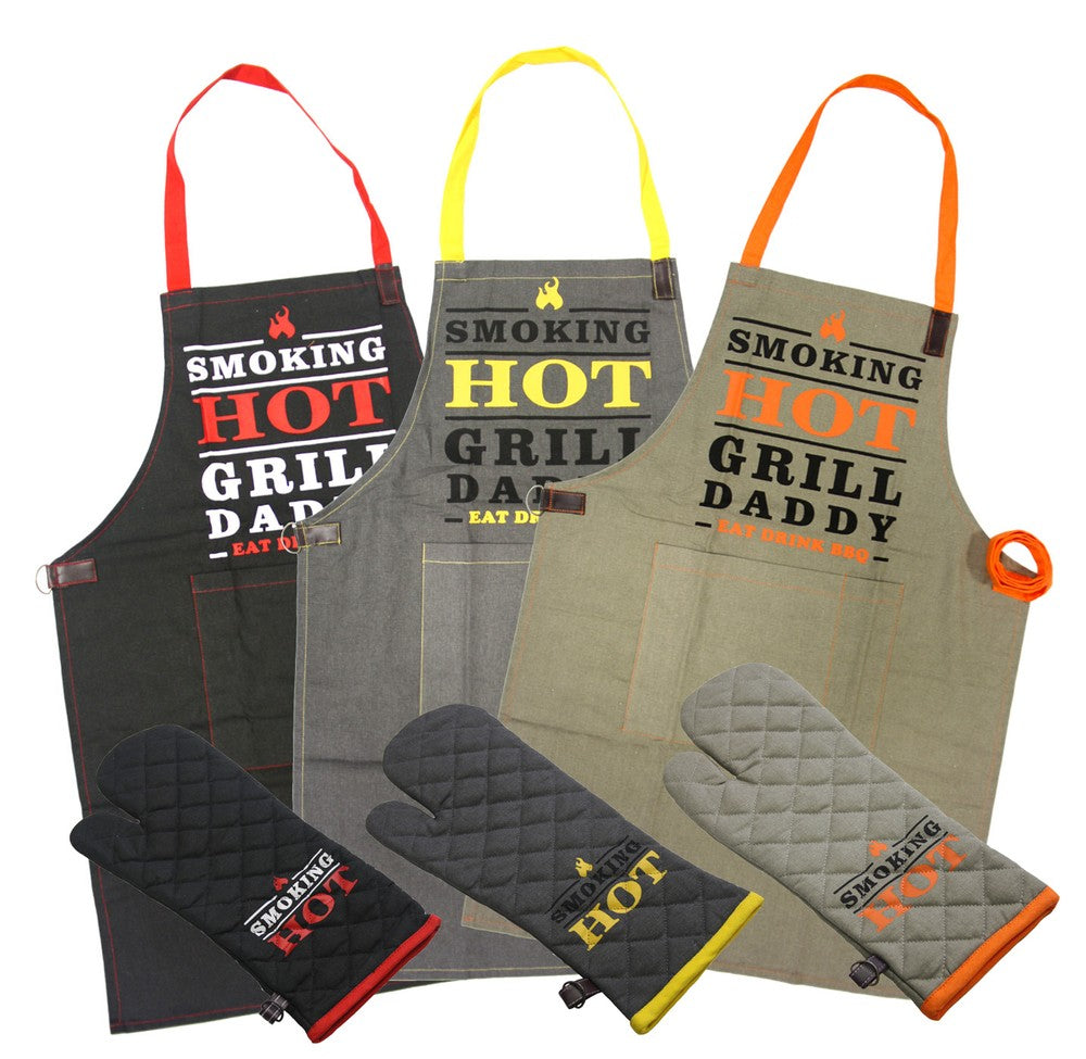 Grillschürze Grillhandschuh Set Schürze Barbecue Topfhandschuh Latzschürze BBQ