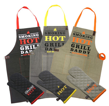 Grillschürze Grillhandschuh Set Schürze Barbecue Topfhandschuh Latzschürze BBQ