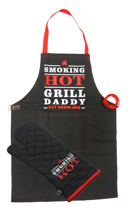 Grillschürze Grillhandschuh Set Schürze Barbecue Topfhandschuh Latzschürze BBQ