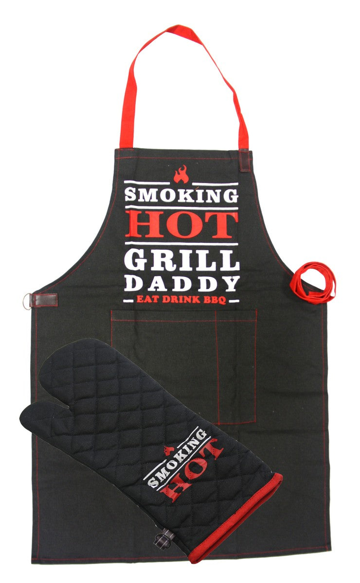 Grillschürze Grillhandschuh Set Schürze Barbecue Topfhandschuh Latzschürze BBQ