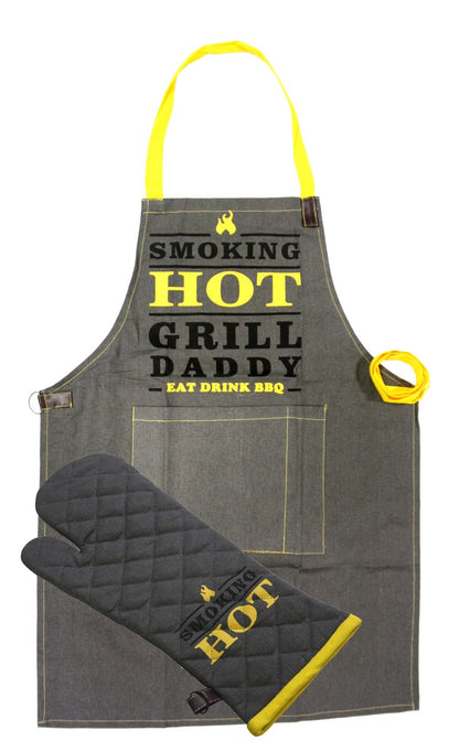 Grillschürze Grillhandschuh Set Schürze Barbecue Topfhandschuh Latzschürze BBQ