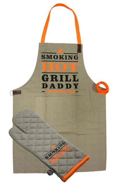 Grillschürze Grillhandschuh Set Schürze Barbecue Topfhandschuh Latzschürze BBQ